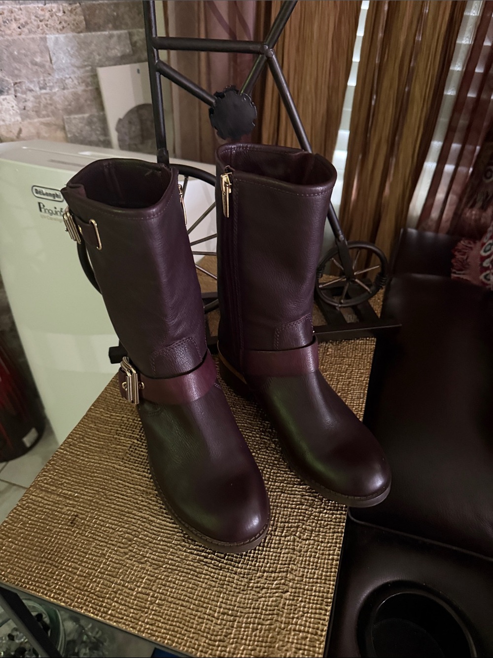 Vince Camuto Girls' Mid-Calf Leather Boots in Dark Brown